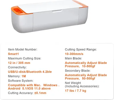 Image de Machine de découpe vinyle, connectivité USB/Bluetooth, vitesse de découpe de 10-300 mm/s, taille de découpe de 12 pouces, Blanc Orange