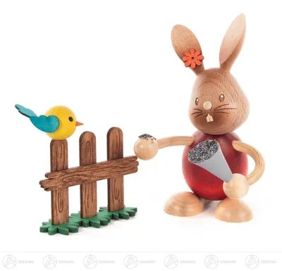Produktbild von Drechslerei Kuhnert Hase Stupsi, Motiv:Stupsi mit Vogel