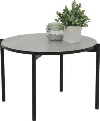 Produktbild von Couchtisch Beistelltisch Jonas - Marmoroptik Grau - Vierfußgestell pulverbeschichtet Schwarz- Tischplatte Rund - Maß Dia 60 x H 42 cm