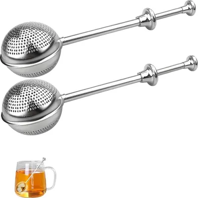 Produktbild von Teezange 2 Stück Teesieb für Losen Tee - Teaballs mit Teleskopgriff, Teeei 304 Edelstahl, Teezange, Tee Sieb, Tea Infuser, Edelstahl-Mehlsieb-Staubwedel - Zucker, Mehl, Gewürze, Kakaopulver (B)