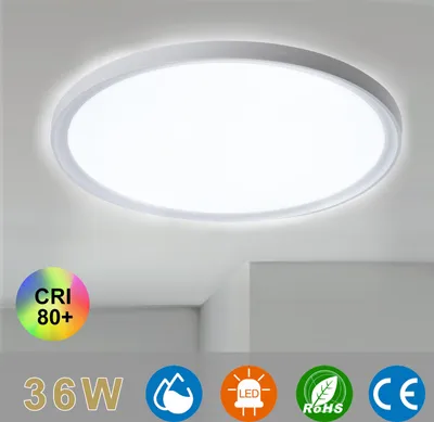 Produktbild von LZQ 36W LED Deckenleuchte Feuchtraumleuchte Ø28,5cm Feuchtraumlampe Rund Lamp Deckenlampen für Badezimmer, Schlafzimmer, Küche, Flur, Kaltweiß