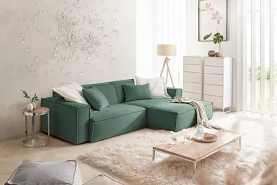 Produktbild von KAWOLA Sofa SAMU Ecksofa Feincord grün Recamiere rechts