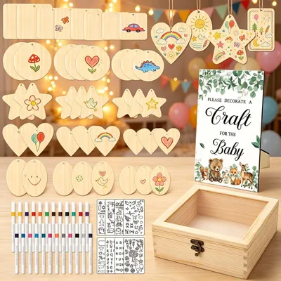 Immagine prodotto di Set di giochi per feste prenatalizie: dischi di legno da colorare, con 48 dischi e 24 pennarelli