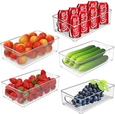 Obrázok produktu pre Transparentný stohovateľný organizér do chladničky s 5 priehradkami, transparentný, do kuchyne, chladničky a skríň