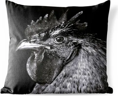 Produktbild von MuchoWow® Outdoor Kissen - Hahn - Vogel - Schwarz - Weiß - 40x40 cm - Wetterfest - Lounge Kissen - Kopfkissen - Interieur - Polster mit Bild