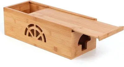 Immagine prodotto di Grande contenitore in bambù per cavi - 40 x 16 x 13 cm - Contenitore per cavi - Presa multipla - Protezione da sovraccarico - Cavi TV - Organizer per l'ufficio domestico