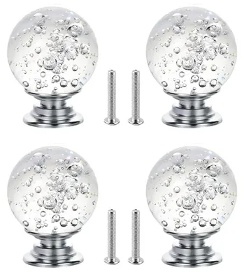 Produktbild von Acengqi 4-teiliger Kristallknauf-Schubladengriff, Glasknauf-Schubladengriff, Kugelgriff aus Zinklegierung, Glasschrankgriff, Einlochgriff für Möbel 30 mm (transparent)