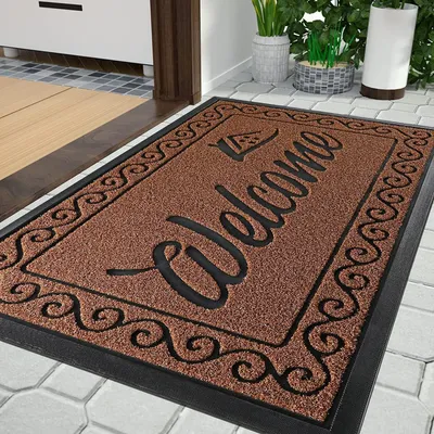 Obrázok produktu pre Podlahová rohož do exteriéru, 92 x 61 cm, marhúňová farba, protišmyková, odolná voči poveternostným vplyvom, umývateľná, zachytáva nečistoty