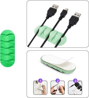 Produktbild von Kabel Organizer Kabelmanager 5-fach Kabelhalter Klemme Clip selbstklebend Schreibtisch Büro Farbe: Grün Menge: 1 Stück