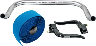 Produktbild von Bullhorn Fixie Singlespeed Lenker silber 440mm mit Bremshebel, Lenkerband blau