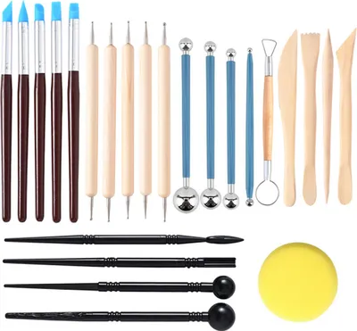 Produktbild von 24-teiliges Tonwerkzeug-Set, Modellier- und Bildhauerwerkzeuge für Ton, Töpferwerkzeuge, Punktierwerkzeuge, Steinmalerei-Set für Skulpturenkeramik