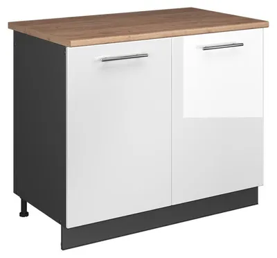 Image de Meuble bas sous-évier Vicco Fame-Line Blanc Haute brillance/Anthracite 100cm, PT Chêne, Model 61948