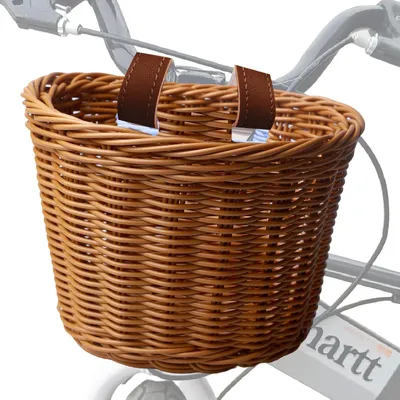 Produktbild von Fahrradkorb für Kinder, Abnehmbar Rattan Geflochten, Lederriemen, Braun, Universeller Kinderfahrradkorb