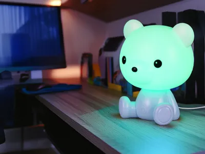 Produktbild von Ausgefallene USB Tischlampe, Teddy mit Farbwechsel für Kinderzimmer Blau H: 25cm