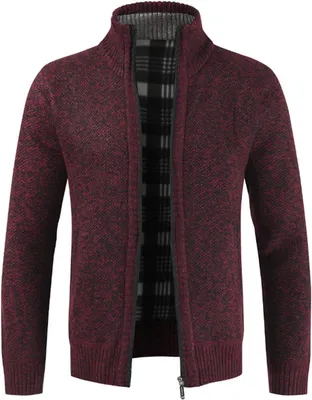 Produktbild von Strickweste mit durchgehenden Reißverschluss, hochgeschlossenem Kragen und Fleece-Futter