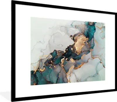 Produktbild von MuchoWow® Gerahmtes Poster Blau - Marmor - Gold 80x60 cm - Poster mit Schwarzem Bilderrahmen Wandposter Rahmen Foto Bilder - Schlafzimmer-Dekorationen - Fotoposter