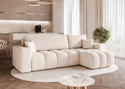 Produktbild von Idohome - Bubble Ecksofa OFI L Bouclé mit Schlaffunktion, Bettkasten modernes, Wohnzimmercouch - Farbe: Creme Centaur 01
