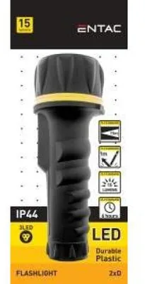 Produktbild von Entac Taschenlampe 2D Kunststoff, Taschenlampe, Schwarz, Kunststoff, IP44, LED, 3 Lampen