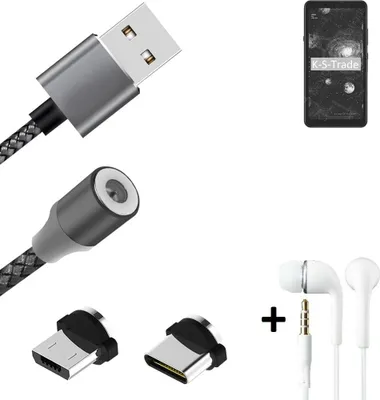 Produktbild von K-S-Trade® Hochwertiges Magnet-Lade-kabel Sync-Kabel Daten-Kabel + Kopfhörer kompatibel mit HiSense A5 Pro mit USB-Typ-C-Anschluss und