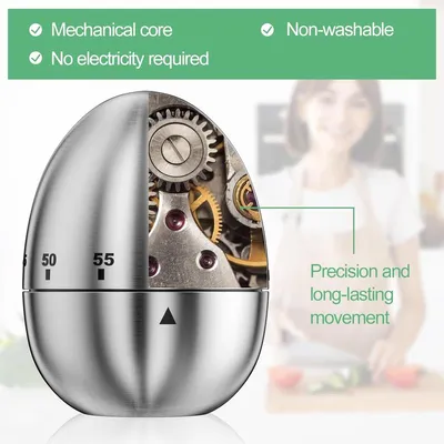 Küchenwecker Mechanisch - Kochen und Backen - Edelstahl - 60 Minuten - Silberfarben