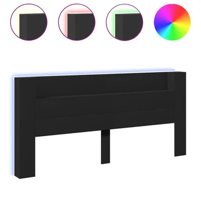 Image de vidaXL Tête de lit LED avec étagères Noir 220x16,5x103,5 cm