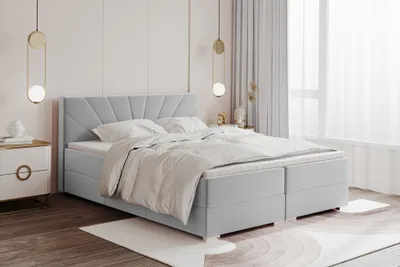 Produktbild von MEBLINI Boxspringbett mit Bettkasten - Gepolstert Doppelbett mit Matratze und Topper - Polsterbett mit Stauraum - Bett mit Kopfteil - Stauraumbett - JOHN - 160x200 - H3P/Hellgrau Samt