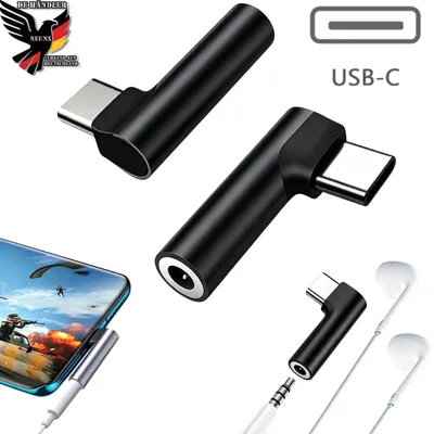 Produktbild von USB C auf 3,5mm Klinke 90 Grad Winkel Adapter auf Klinke Aux Kopfhörer Adapter mit DAC Chip kompatibel mit iphone17/17 air/17pro/17pro max, Galaxy