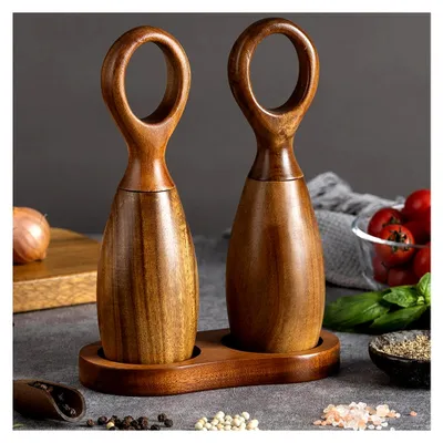 Produktbild von Holzmühle für Pfeffer und Salz, manuelle und nachfüllbare Mühle mit Keramikkern und einstellbarer Mahlgrad für die Küche