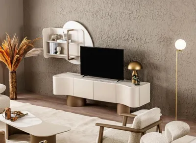 Image de Ensemble de salon, style moderne, design minimaliste beige, cadre en bois