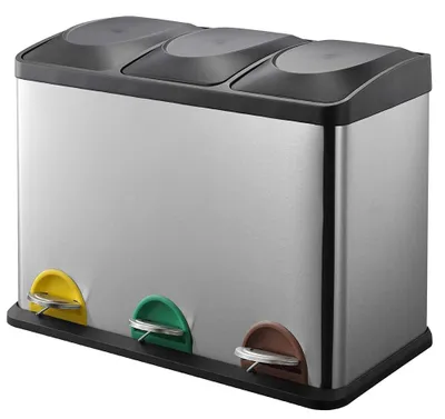 Mülltrennungssystem 45 L, 3 Fächer, Edelstahl, Pedal, Küche