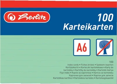 Produktbild von Karteikarten A6 liniert grün VE=6x100 Stück