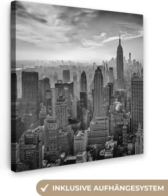Zdjęcie produktu dla MuchoWow® - Obraz na płótnie - Architektura - Czarno-biały - Miasto - Skyline - Nowy Jork, fototapeta, dekoracja ścienna, obrazy do salonu, 90x90cm