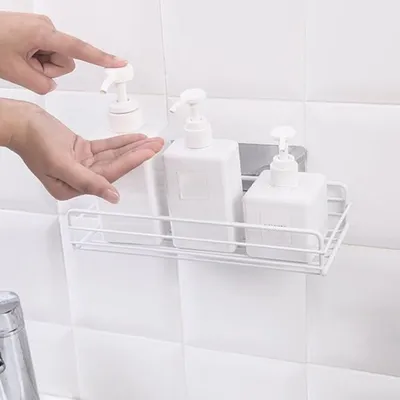Image de Étagère de douche sans percer étagère de salle de bain autocollante panier de douche organisateur, couleur:blanc