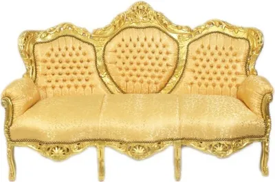 Produktbild von Barocksofa Barock Sofa Armlehne 3 Sitzer Gold Stoff Esszimmer Wohnzimmer Büro Flur Klassisch Barock Premium Luxus Modern Retro Royal Antik