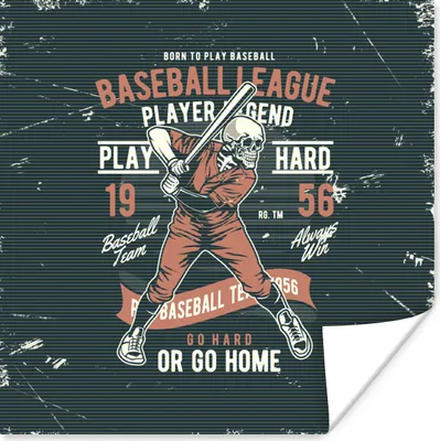 Produktbild von MuchoWow® Poster Jahrgang - Skelett - Baseball 30x30 cm - Wandposter - Printing