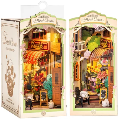 Booknook Blumenladen mit LED, DIY Miniatur-Haus, 3D Holzpuzzle, Buchstütze