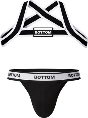 Produktbild von Barcode Berlin - Herren Thongs Unterwäsche - BOTTOM Vorteilspack 1x Suspender Black + 1x Harness Black-White - Größe L