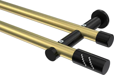 Produktbild von Interdeco Gardinenstange / Vorhangstange Messing-Optik / Schwarz, Typ Platon Zoena (Glitzerzylinder) ohne Ringe, 20 mm Ø 2-läufig, 180 cm