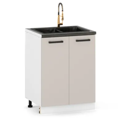 Produktbild von ULWEHOME | Spülenunterschrank 60 cm Beige, Küchenunterschrank Kaschmir mit 2 Türen, Spülenschrank für Küche ohne Spüle und Arbeitsplatte
