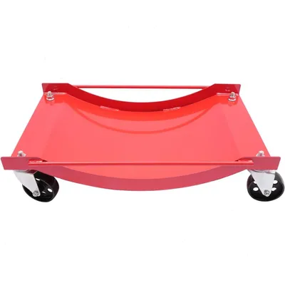 Obrázek produktu pro Sada dvou pomocných zařízení pro manipulaci s vozidly – podložky pod kola / hydraulický zvedák – nosnost 900 kg na platformu, maximální šířka pneumatik 35 cm – vhodné pro osobní i nákladní vozidla – mobilní platforma pro kola – červená barva