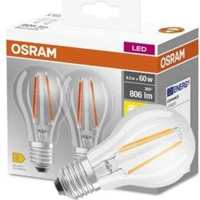 Zdjęcie produktu dla 2x Żarówka LED A60 E27 6.5W = 60W 806lm 2700K Ciepła 300° BASE Osram