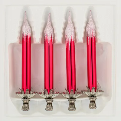 Produktbild von 4tlg. Glas-Baumkerzen Set in "Hochglanz Modern Rot Weiss"- Weihnachtsbaumkerzen