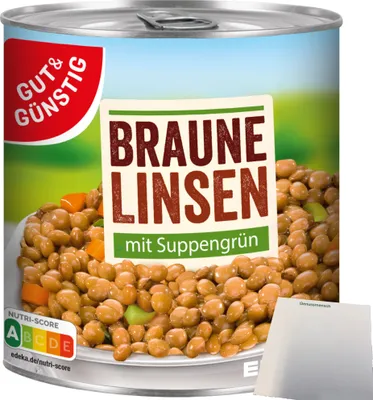 Produktbild von Gut & Günstig Linsen mit Suppengrün (800g Dose) + usy Block
