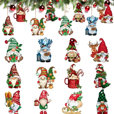 24 Holz-Weihnachtskobolde, Hängende Ornamente, 12 Stile
