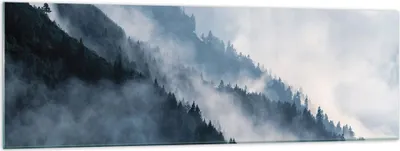 Produktbild von Bilder auf glas - Einteilig - Berge Nebel Bäume - 160x50cm - Glasbilder - Wandbilder - Bilder - zum Aufhängen bereit - Wanddekoration aus Glas - Glas Bilder - Wandbild auf Glas - GAB160x50-4429