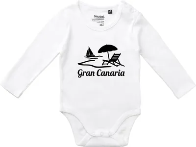 Produktbild von Huuraa Baby Body Gran Canaria Inselmotiv Spanien 74 White  Baumwolle Fairtrade Langarmbody Geschenkidee
