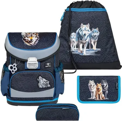 Produktbild von Belmil Mini-Fit ergonomisches Schulranzen-Set 4-teilig "Wolves Pack" mit Brustgurt