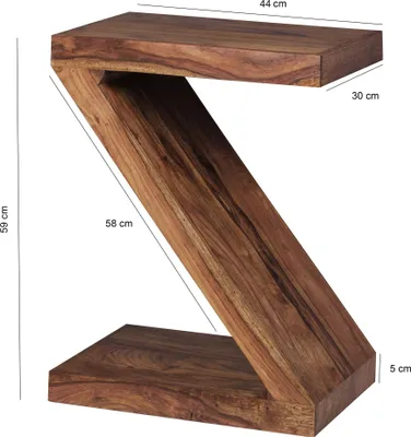 Obrázok produktu pre FineBuy Odkladací stolík z masívneho dreva Sheesham Z Cube, výška 59 cm, stolík do obývačky v štýle vidieckeho domu, hnedý konferenčný stolík