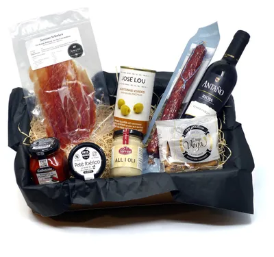 Produktbild von Geschenkbox TAPAS ABEND für zwei - Präsentkorb mit Spanischen Feinkost Delikatessen | Geschenkset Geschenkkorb Spanien mit Rot-Wein