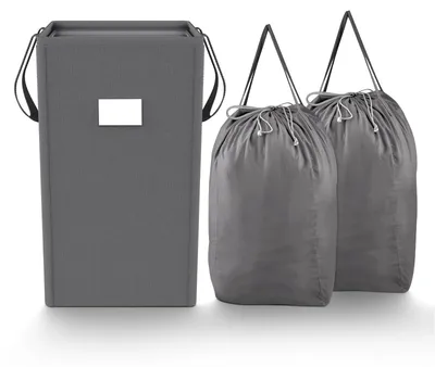 Image de Panier à linge pliable avec 2 sacs à linge amovibles, couleur gris